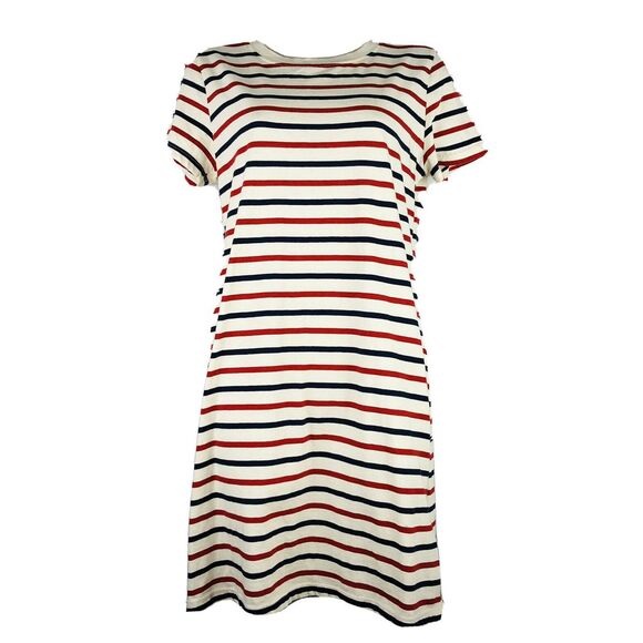 Current Elliott T Shirt Dress Womens 0 Red Blue Beatnik Stripe‎ Nibbled Edges - Picture 1 of 9
